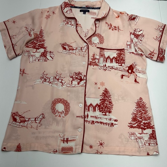 KATIE KIME WOMENS APRES SKI TOILE RED HOLIDAY PRINT THEME PAJAMA TOP LG - Picture 16 of 16
